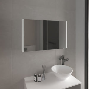 English Elm Bouti Double Door Mirror Medicine Cabinet with Three Shelves for Bathroom or Kitchen, Sleek Wall-Mount White 36.3 L x 24.9 W x 4.4 H B200P240250