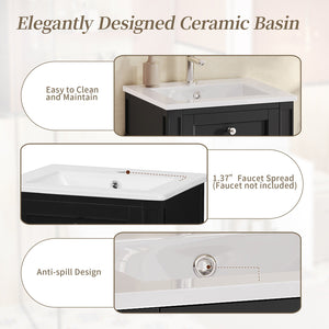 English Elm 18-inch French Style Freestanding Bathroom Vanity with Ceramic Sink Soft Close Storage Black N710P411340B