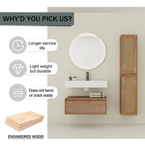 English Elm 30 Inch Wall-Mounted Bathroom Vanity With Resin Sink & Soft Close Drawers - Modern Storage Solution W999S00354