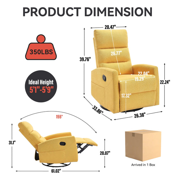 English Elm Manual Rocker Swivel Recliner Upholstered Fabric Chair for Cozy Living Spaces W3224P289295