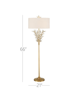 Currey & Company Forget-me-not Gold Floor Lamp - Elegant Two-light Design With Crystal Finial And Floral Accents Clear Crystal ,Metal 8000-0168-currey-company