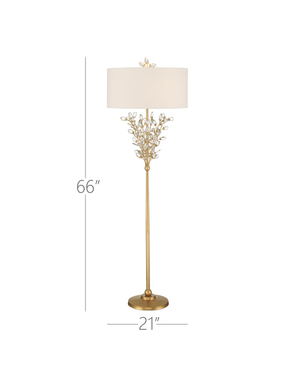 Currey & Company Forget-me-not Gold Floor Lamp - Elegant Two-light Design With Crystal Finial And Floral Accents Clear Crystal ,Metal 8000-0168-currey-company