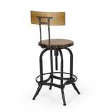 Christopher Knight Home® - Noble House - Ximen Modern Industrial Firwood Adjustable Height Swivel Barstools, Natural and Black Brushed Silver - Set of 2