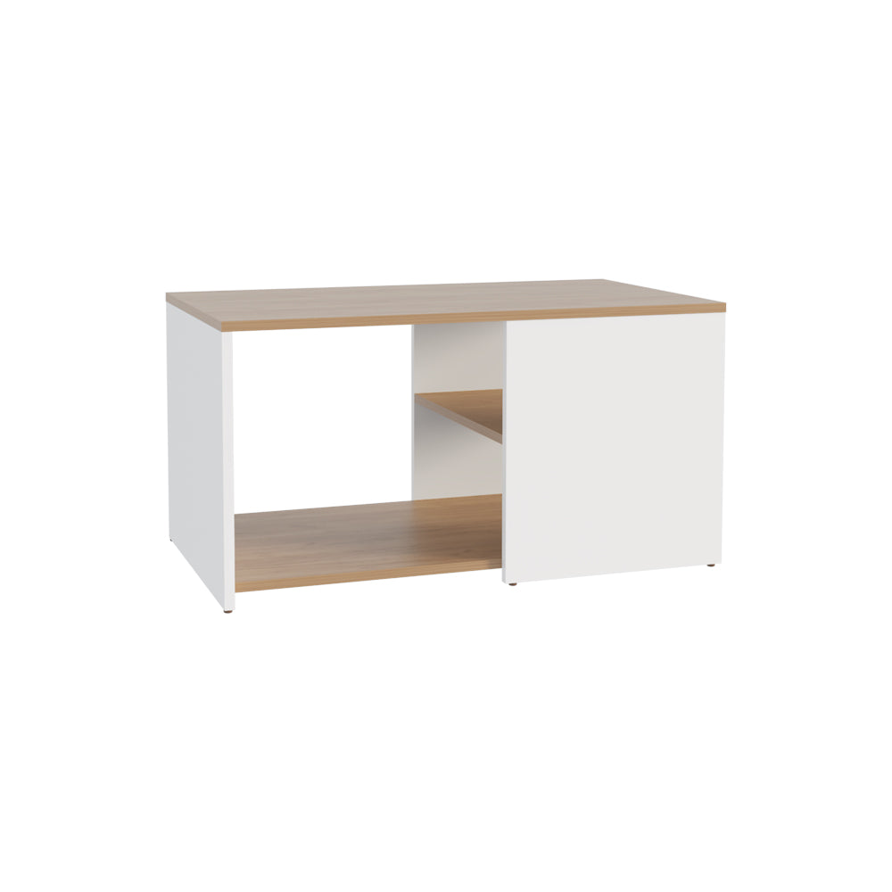 English Elm Silver Peak Light Oak & White Coffee Table with Open Storage, Engineered Wood, Compact Chic Design B092P269897