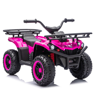 English Elm 24v Dual Motor Kids Atv Ride on with Led Lights Bluetooth Storage Racks Off Road Pink W1578P390450