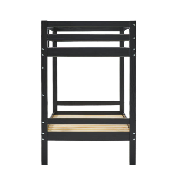 Simple Solid Wood Twin Over Twin Bunk Bed Solid Black SOPB3HBLWP Walker Edison