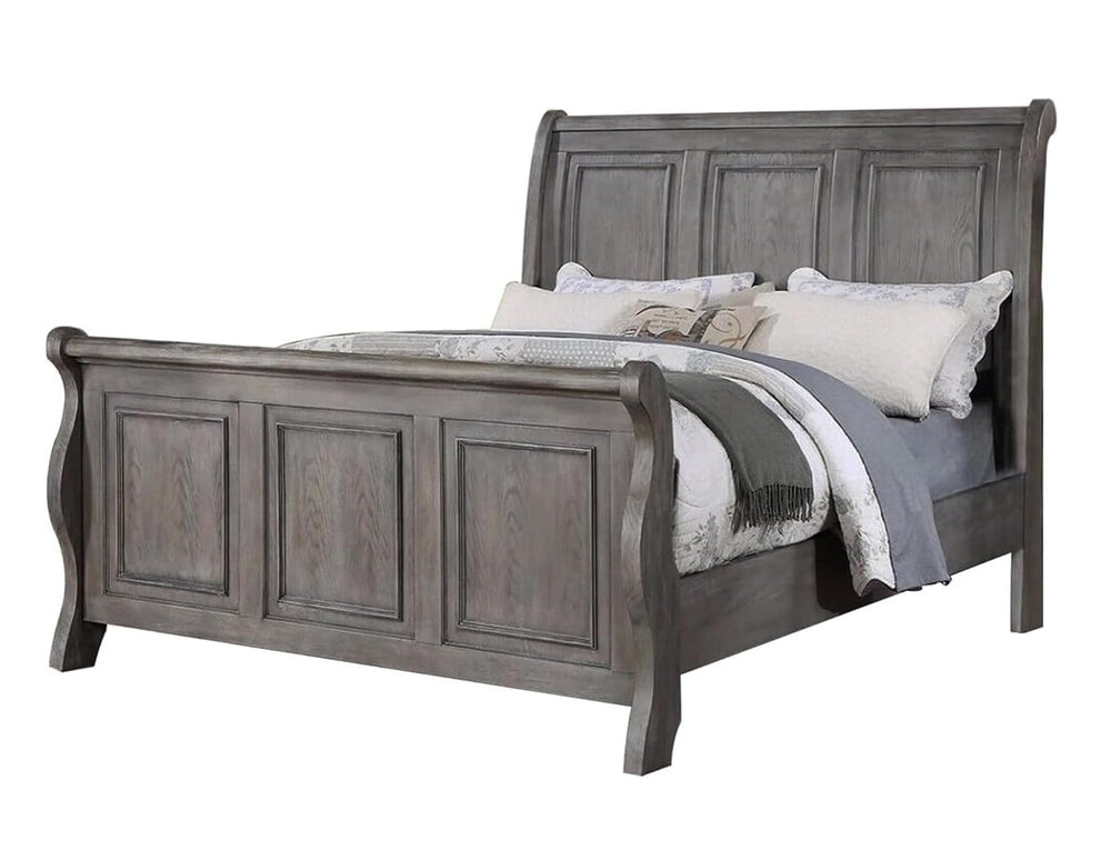 English Elm Grey Sleigh Design Headboard California King Bed - Rustic Antique Gray Oak Finish For Your Bedroom Retreat B011S01397
