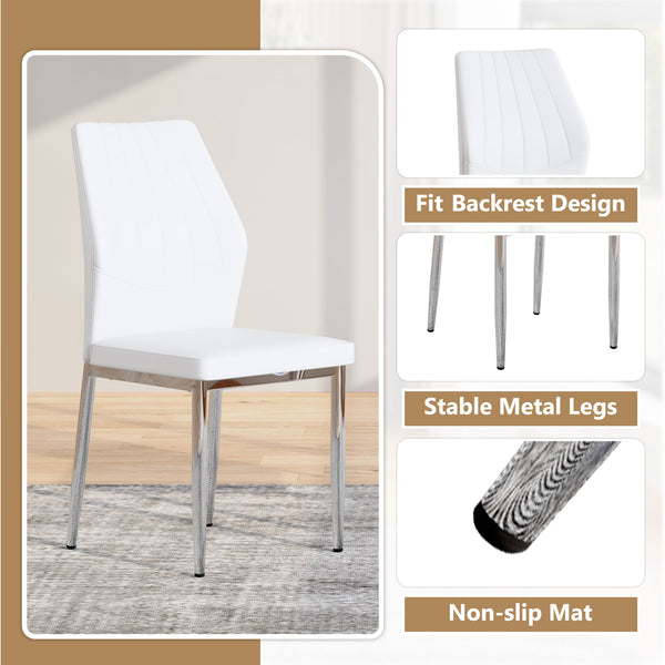 English Elm Set of 6 ergonomic dining chairs with shell-pattern back, 37" height, breathable tech fabric, sturdy metal legs and adjustable anti-slip feet for stable, comfortable seating during meals White+Silver W1151P359610