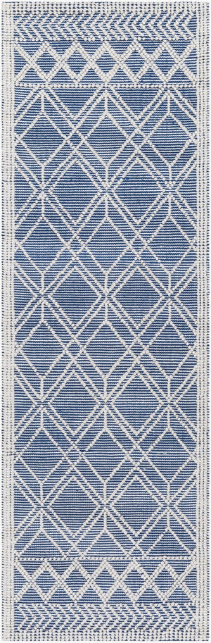 Livabliss Daffodil Handwoven Recycled Pet Runner Rug for Hallways Entryways Cottage Floral Style Beige, Dark Blu 2'6" x 8' DFF2302-268