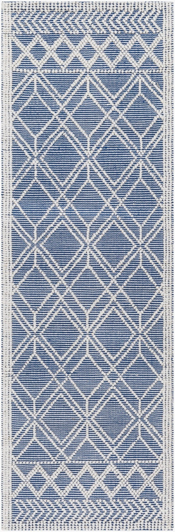 Livabliss Daffodil Handwoven Recycled Pet Runner Rug for Hallways Entryways Cottage Floral Style Beige, Dark Blu 2'6" x 8' DFF2302-268