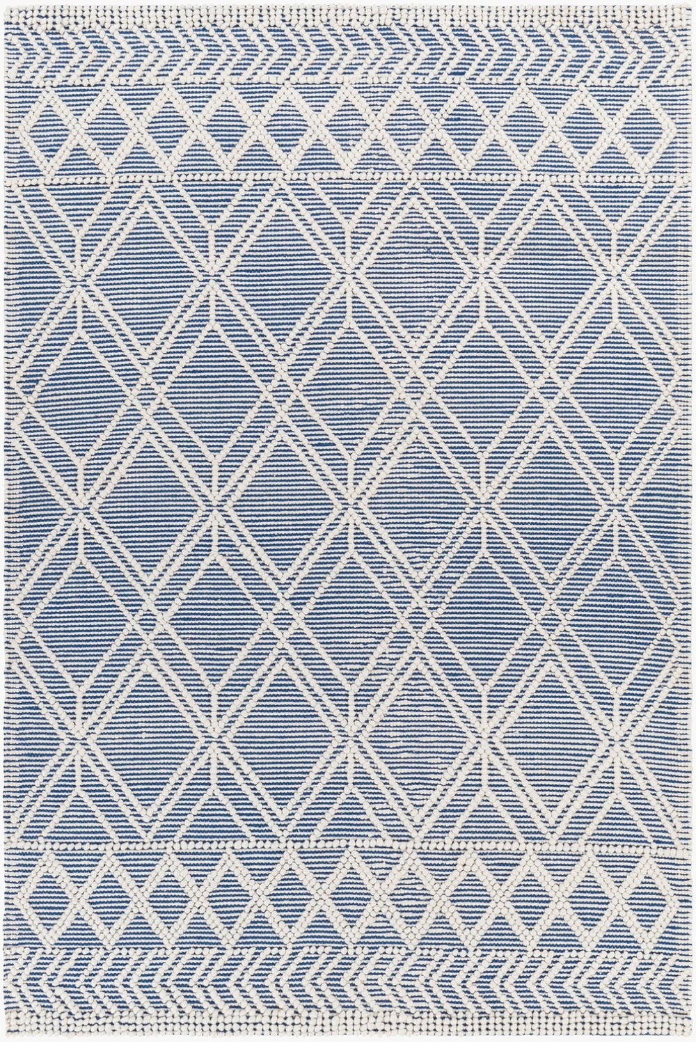 Livabliss Daffodil Handwoven Recycled Pet Runner Rug for Hallways Entryways Cottage Floral Style Beige, Dark Blu 6' x 9' DFF2302-69