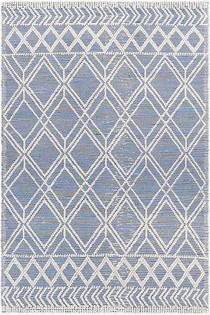 Livabliss Daffodil Handwoven Recycled Pet Runner Rug for Hallways Entryways Cottage Floral Style Beige, Dark Blu 6' x 9' DFF2302-69