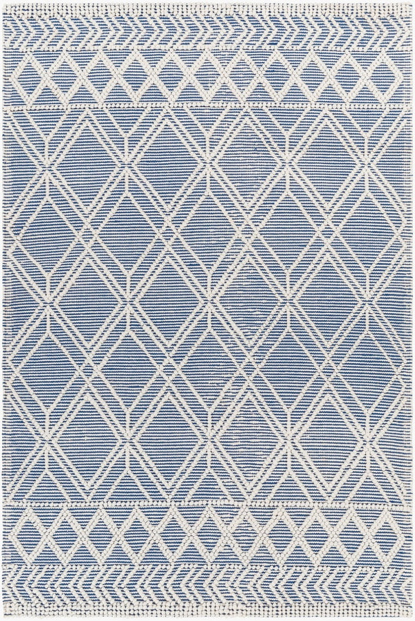 Livabliss Daffodil Handwoven Recycled Pet Runner Rug for Hallways Entryways Cottage Floral Style Beige, Dark Blu 6' x 9' DFF2302-69