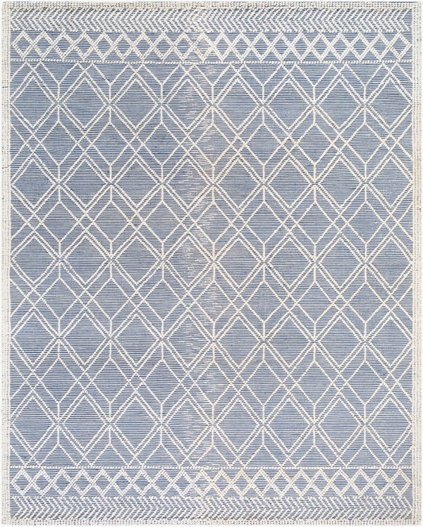 Livabliss Daffodil Handwoven Recycled Pet Runner Rug for Hallways Entryways Cottage Floral Style Beige, Dark Blu 8' x 10' DFF2302-810