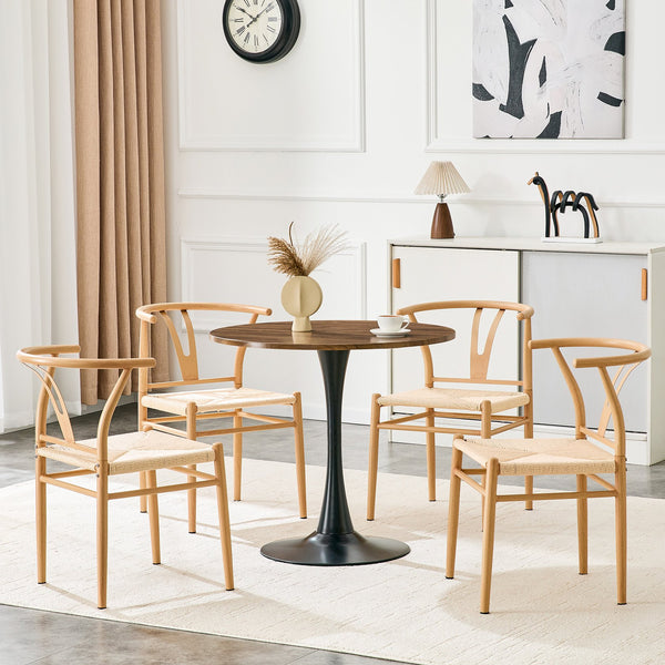 English Elm Wesborn Artisan Rope Woven Iron Dining Chair Set Medieval Y Back Industrial Style Natural Wood W2920P430782