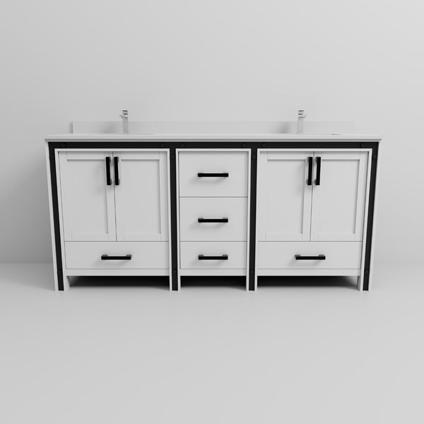 English Elm White Double Bath Vanity With Quartz Top, Chrome Faucet, Ample Storage & Soft-Close Features B2731P260631-GIGA