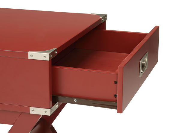 English Elm Babs Industrial Accent Table with X Base Metal Hardware and Single Storage Drawer Red B2726P270995