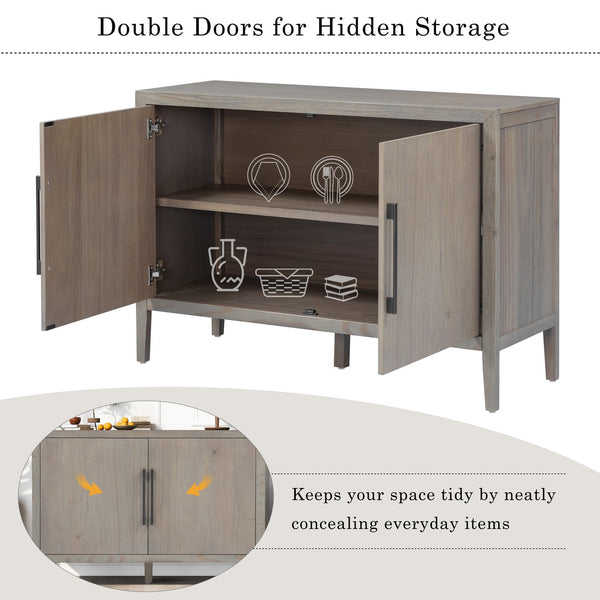 English Elm U_style Farmhouse Pine Veneer Buffet Cabinet with Double Doors for Kitchen or Entryway Gray N711P410389E