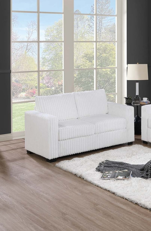 English Elm Classic Comfort 2pc Sofa Set with Chenille Upholstery, Pocket Coil Support, Rolled Arms & Exposed Feet Milk White 38 L x 26 W x 53 H B011S01745