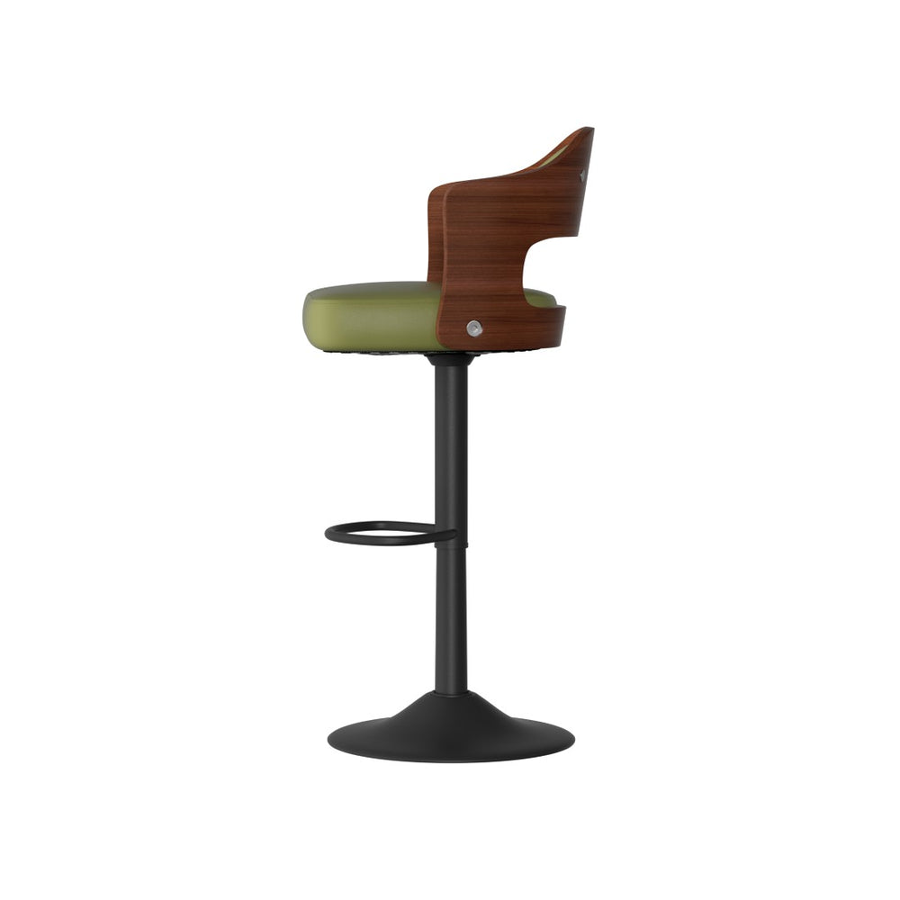 English Elm Swivel Bar Stool With Adjustable Height 24.5-33.5In, Durable Pu Leather & Bentwood Design, Green T3950P397489-GIGA