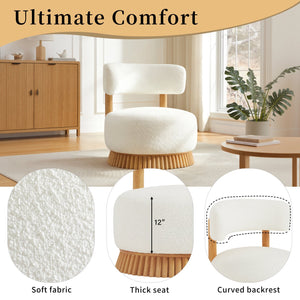 English Elm Modern Boucle Upholstered Armless Accent Chair Set with Thatched Wood Base for Living Room Beige N760S0000036A