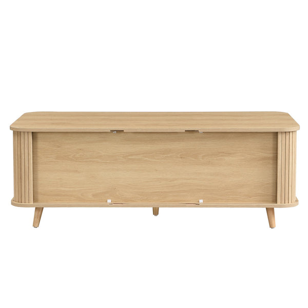English Elm Modern Mid-century Coffee Table Tambour Doors Open Shelves Warm Wood Living Room Natural N770P333553N