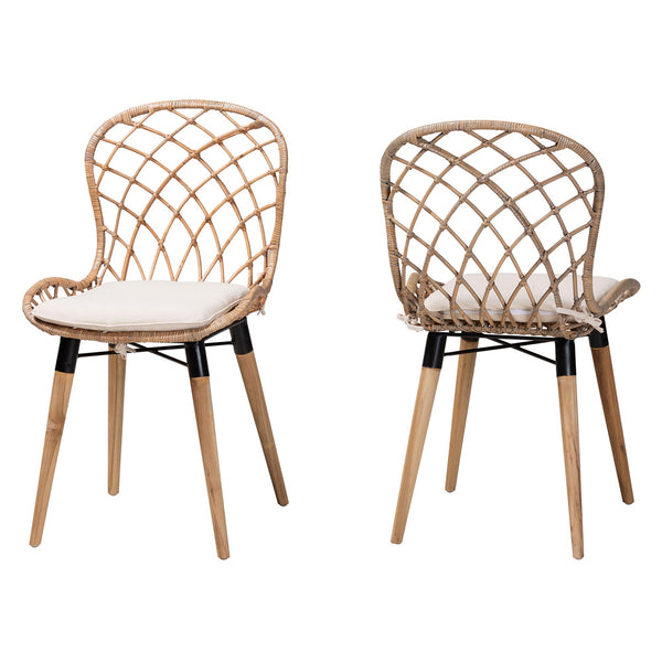 English Elm Modern Bohemian Rattan Woven Metal Dining Chairs Set of Two for Eclectic Spaces B2750P420372