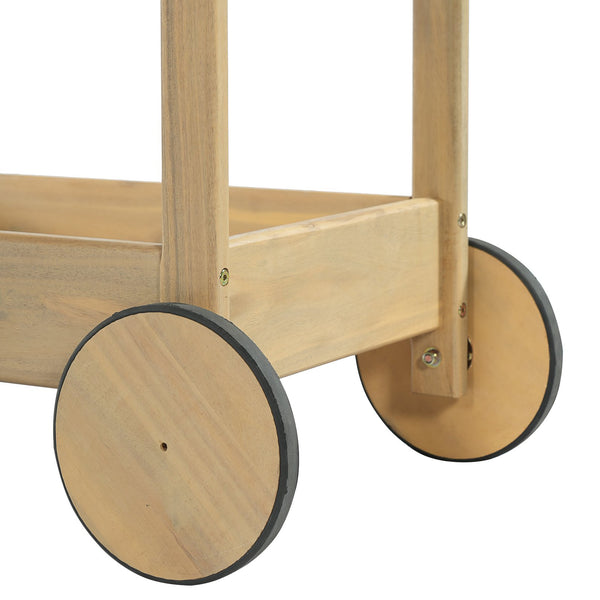 English Elm Saratoga Outdoor Acacia Wood Rolling Bar Cart with Two Tier Serving Shelves N775P403812B