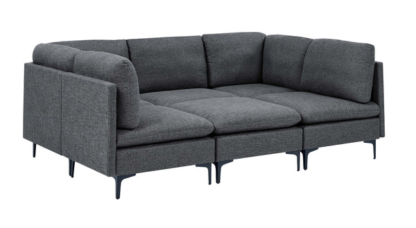 English Elm Linen Upholstered Modular Sectional Sofa with Tall Black Metal Legs for Living Room Dark Gray B2748S00114