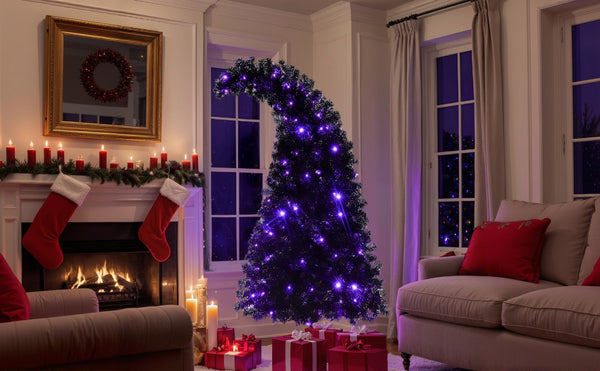 English Elm 6FT Black Artificial Christmas Tree with 250 LED Orange & Purple Lights, 900 Tips, UV-Resistant Indoor Decor PX283441AAA