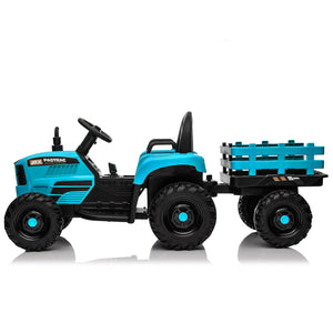 English Elm Ride on Electric Tractor Toy with Trailer 24v 400w Dual Motors Remote Control Led Blue W1578P194692