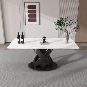 English Elm 71" Modern Luxury Dining Table with Sintered Stone Top, Unique Carbon Steel Base, Seats 6-8 Guests W2699S00022