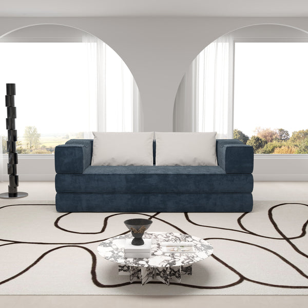 English Elm 80" King Size Folding Sofa Bed Convertible 3-Seat Chenille Couch with 2 Pillows, Foam & Pocket Spring Comfort W1885P256827