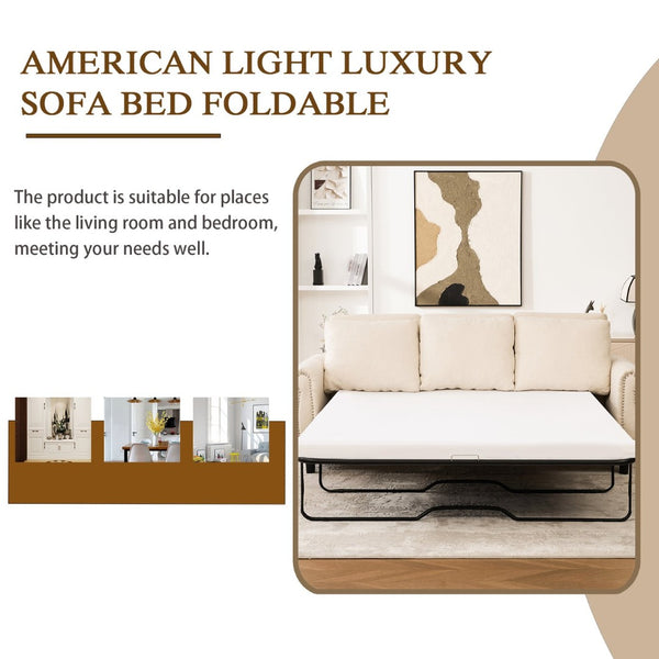 English Elm Sleeper Sofa Bed, Modern Convertible Couch With Memory Foam Mattress For Small Spaces, Beige Elegance W3696S00001-GIGA