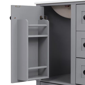 English Elm 24-inch Matte Bathroom Vanity Rubberwood Cabinet with Ceramic Sink and Soft-close Drawers Grey N729P377516E