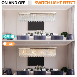 English Elm Modern Crystal Chandelier Rectangular 8-Light Raindrop Pendant for Kitchen Island Dining Room Gold W2312P368689