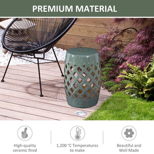 English Elm Outsunny 13" X 18" Glazed Ceramic Garden Stool - Woven Lattice Design For Indoor/Outdoor Use W2225P174094-GIGA