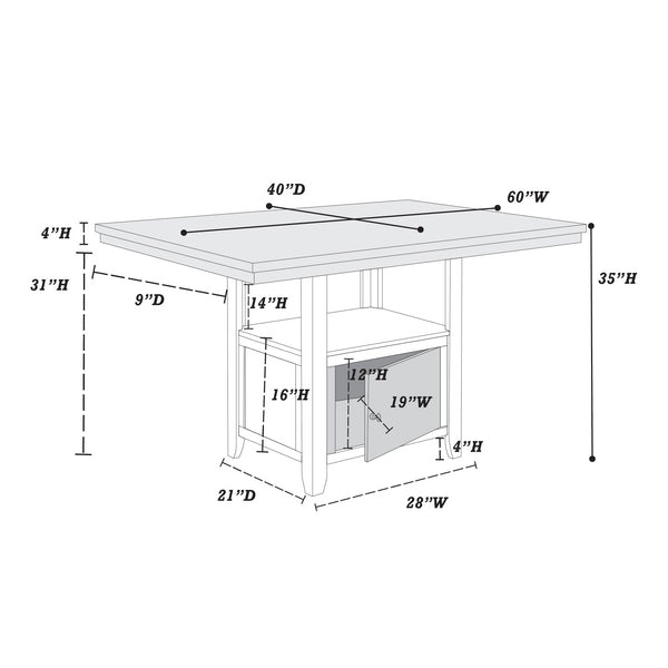 English Elm Dining Table with Faux Marble Top and Espresso Trim, 60" Rectangular Storage Base for Modern Eats Brown 43 L x 7 W x 63 H B011130015
