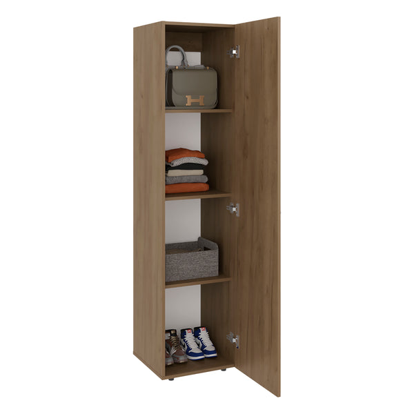 English Elm Deftones Tall Narrow Wenge Cabinet Four Shelves Slim Floor to Ceiling Bedroom Storage B128P485411