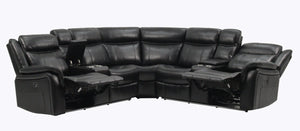 English Elm JUPITER Black Leather Sectional with Blue LED Lighting, Dual Recliners, 63" Total Recline Elegance B201S00129