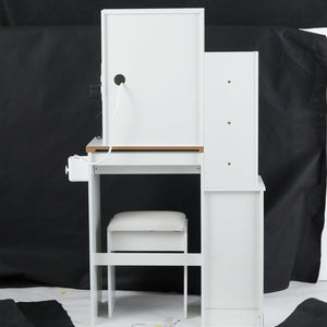 English Elm 29.2" Stylish Compact Vanity Table Set With Led Mirror, Usb Ports, Hair Dryer Bracket & Stool W936P226042