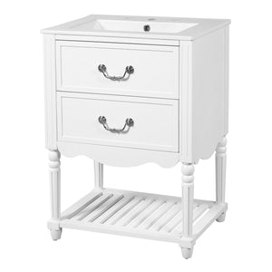 English Elm 24'' Vintage Bathroom Vanity with Ceramic Sink Soft Close Drawers Open Shelf White N710P411237K