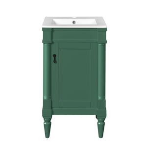 English Elm 18-Inch Modern Bathroom Vanity with Sink Compact Retro Design Durable MDF & Solid Wood Legs Storage-Friendly Green N710P257401F