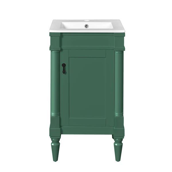 English Elm 18-Inch Modern Bathroom Vanity with Sink Compact Retro Design Durable MDF & Solid Wood Legs Storage-Friendly Green N710P257401F