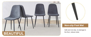 English Elm Table Set: Minimalist Retro Dining Table With Textured Top & 4 Soft Chairs, Black Metal Legs W1151S03836-GIGA