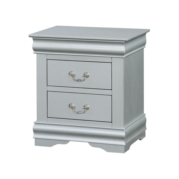English Elm Louis Louis Philippe III Nightstand with 2 Drawers, Brushed Nickel Handles, Modern Minimalist Design Silver 27 L x 18 W x 23 H B2726P261852