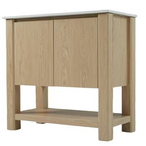 English Elm Christopher Knight Home® - 36" Modern Wall-Mounted Bathroom Vanity with Ceramic Sink, Soft-Close Doors, Fluted Accent & Open Shelves Antique Natural N817P245321N