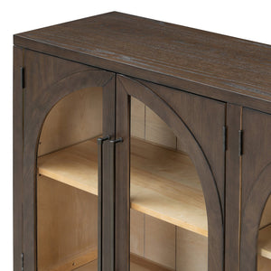 English Elm Trexm Arched Glass Door Buffet Sideboard Oak Veneer Storage Cabinet for Dining Room Espresso XW000021AAP-2026