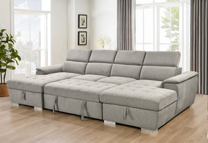 English Elm U U Shaped Sleeper Sofa with Pull-Out Bed and Hidden Chaise Storage, Plush Corduroy Comfort Light Gray W1417S00082