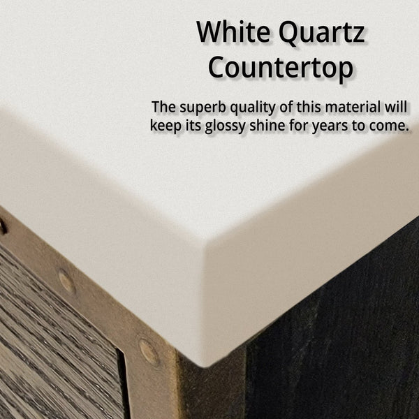 English Elm Grey Oak Double Bath Vanity With White Quartz Top, Chrome Faucet Set & 2 Matching 36" Mirrors B2731S01912